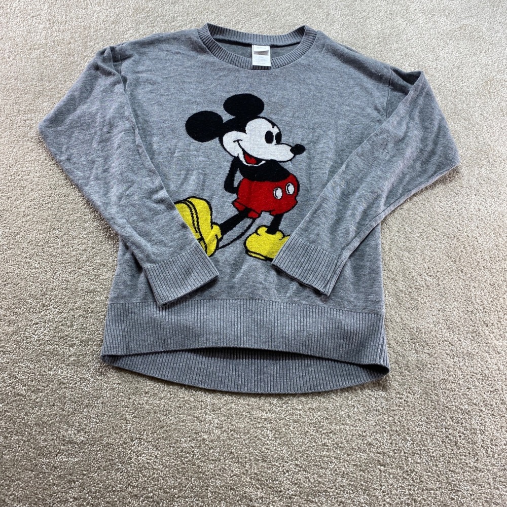 Disney Mickey Mouse Sweater Womens Large Gray Graphic Pullover High Low JW04CS
